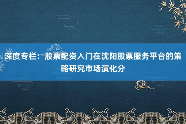 深度专栏：股票配资入门在沈阳股票服务平台的策略研究市场演化分