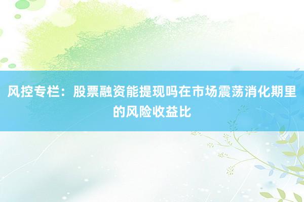 风控专栏：股票融资能提现吗在市场震荡消化期里的风险收益比