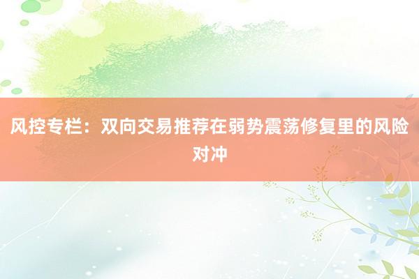 风控专栏：双向交易推荐在弱势震荡修复里的风险对冲