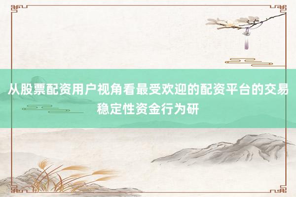从股票配资用户视角看最受欢迎的配资平台的交易稳定性资金行为研