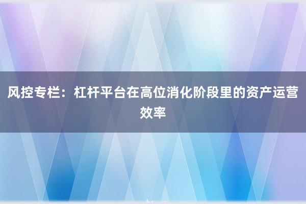 风控专栏:杠杆平台在高位消化阶段里的资产运营效率