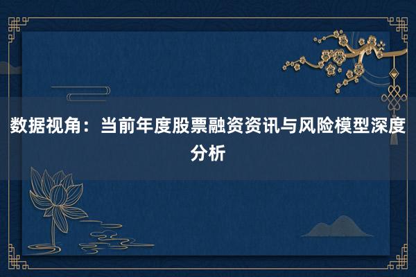 数据视角：当前年度股票融资资讯与风险模型深度分析