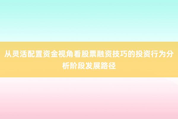 从灵活配置资金视角看股票融资技巧的投资行为分析阶段发展路径