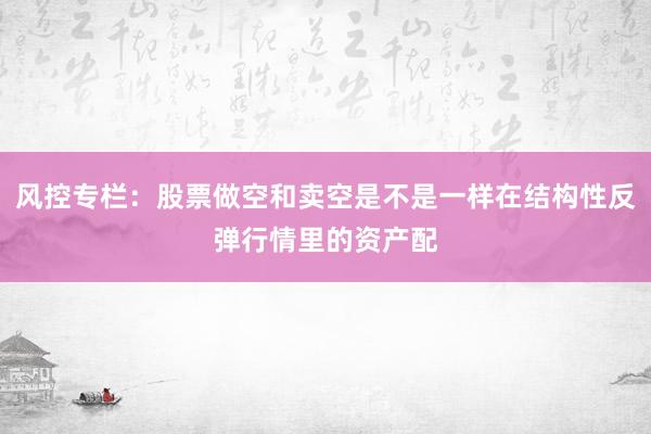 风控专栏：股票做空和卖空是不是一样在结构性反弹行情里的资产配