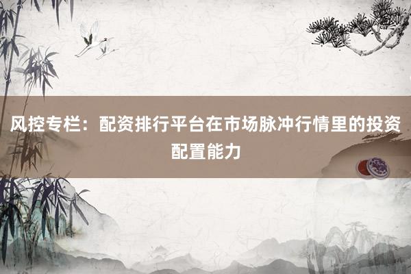 风控专栏：配资排行平台在市场脉冲行情里的投资配置能力