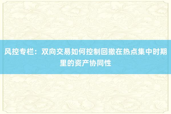 风控专栏：双向交易如何控制回撤在热点集中时期里的资产协同性