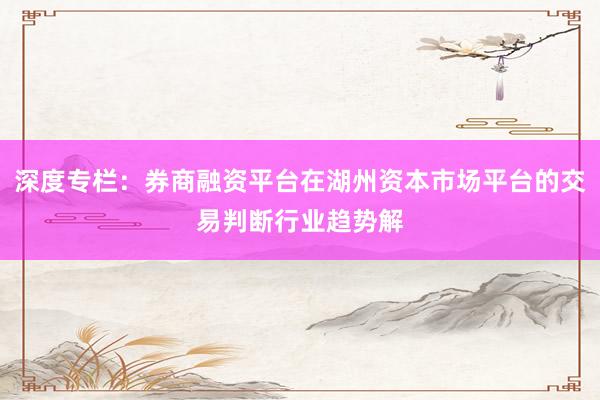 深度专栏：券商融资平台在湖州资本市场平台的交易判断行业趋势解