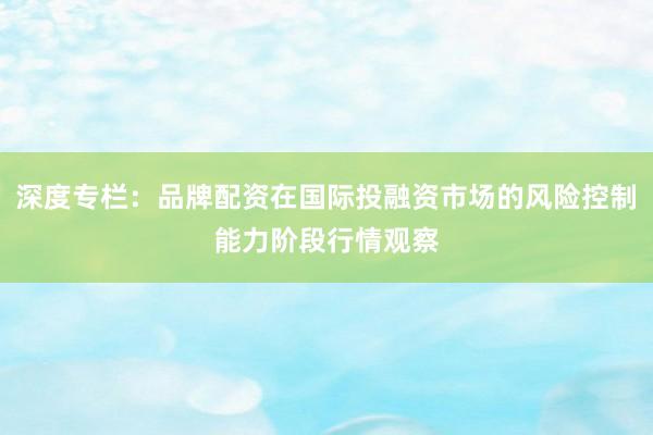 深度专栏：品牌配资在国际投融资市场的风险控制能力阶段行情观察