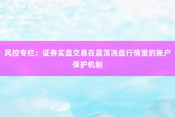 风控专栏：证券实盘交易在震荡洗盘行情里的账户保护机制