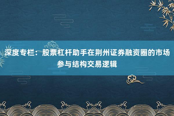深度专栏：股票杠杆助手在荆州证券融资圈的市场参与结构交易逻辑