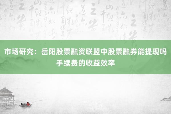 市场研究：岳阳股票融资联盟中股票融券能提现吗手续费的收益效率