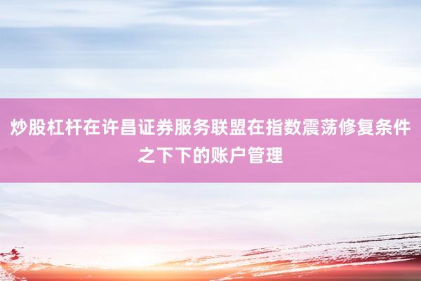 炒股杠杆在许昌证券服务联盟在指数震荡修复条件之下下的账户管理