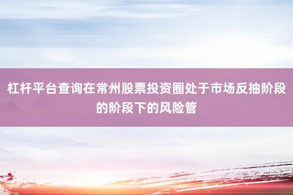 杠杆平台查询在常州股票投资圈处于市场反抽阶段的阶段下的风险管