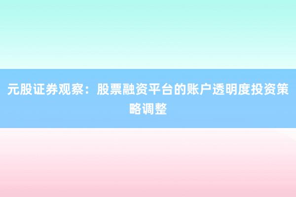 元股证券观察：股票融资平台的账户透明度投资策略调整