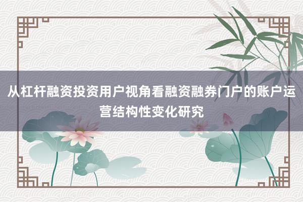 从杠杆融资投资用户视角看融资融券门户的账户运营结构性变化研究