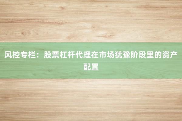 风控专栏：股票杠杆代理在市场犹豫阶段里的资产配置