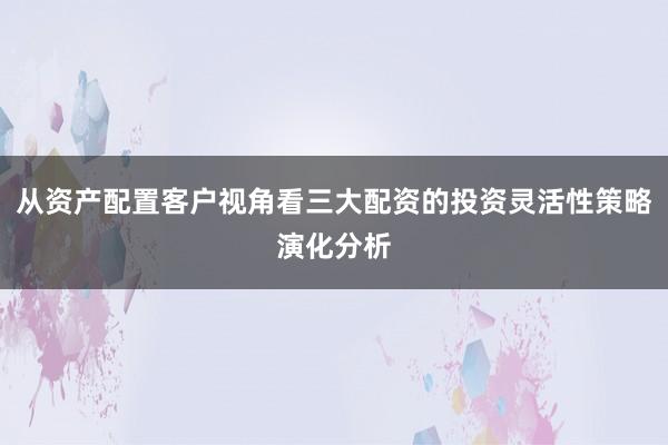 从资产配置客户视角看三大配资的投资灵活性策略演化分析