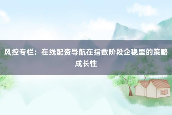 风控专栏：在线配资导航在指数阶段企稳里的策略成长性