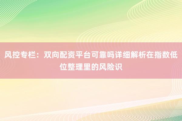 风控专栏：双向配资平台可靠吗详细解析在指数低位整理里的风险识