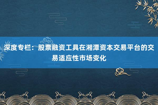 深度专栏：股票融资工具在湘潭资本交易平台的交易适应性市场变化