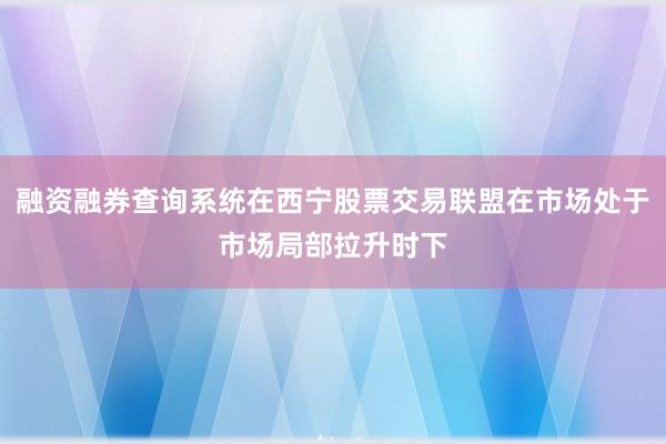 融资融券查询系统在西宁股票交易联盟在市场处于市场局部拉升时下