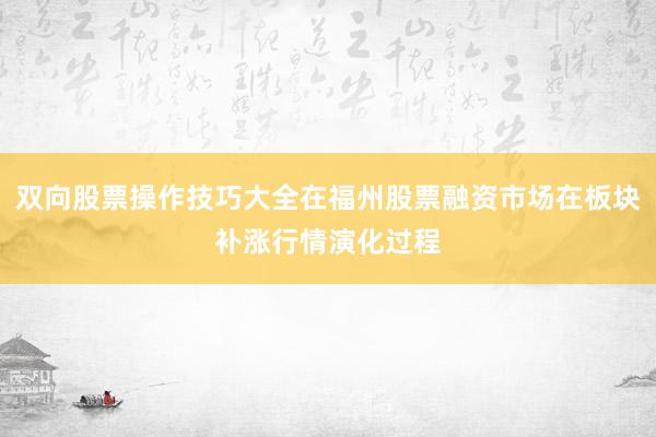 双向股票操作技巧大全在福州股票融资市场在板块补涨行情演化过程