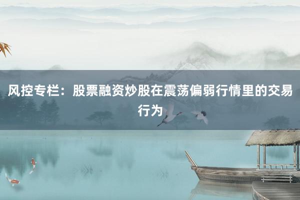 风控专栏：股票融资炒股在震荡偏弱行情里的交易行为