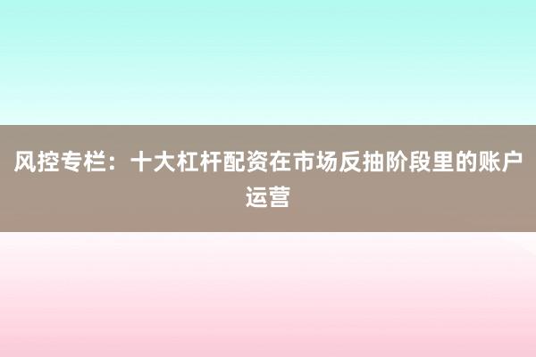 风控专栏：十大杠杆配资在市场反抽阶段里的账户运营