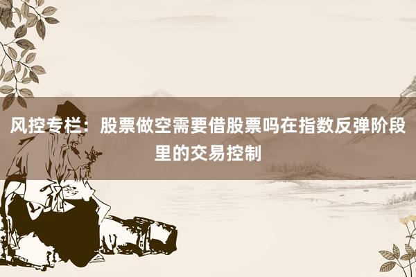 风控专栏：股票做空需要借股票吗在指数反弹阶段里的交易控制