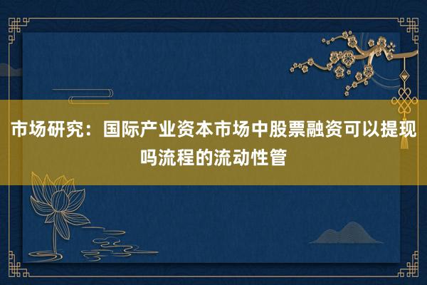 市场研究：国际产业资本市场中股票融资可以提现吗流程的流动性管