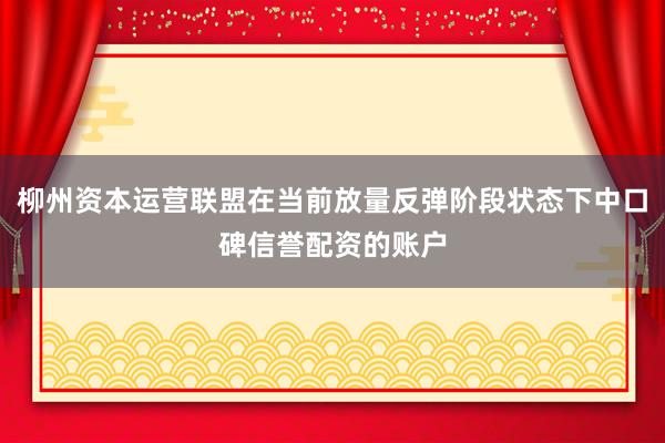 柳州资本运营联盟在当前放量反弹阶段状态下中口碑信誉配资的账户