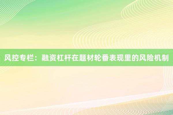 风控专栏：融资杠杆在题材轮番表现里的风险机制