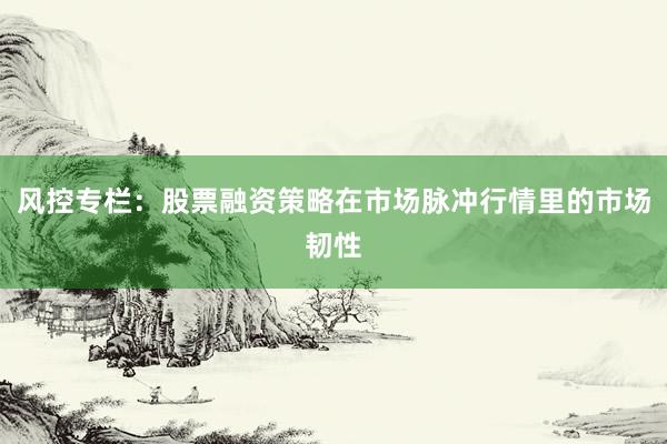 风控专栏：股票融资策略在市场脉冲行情里的市场韧性