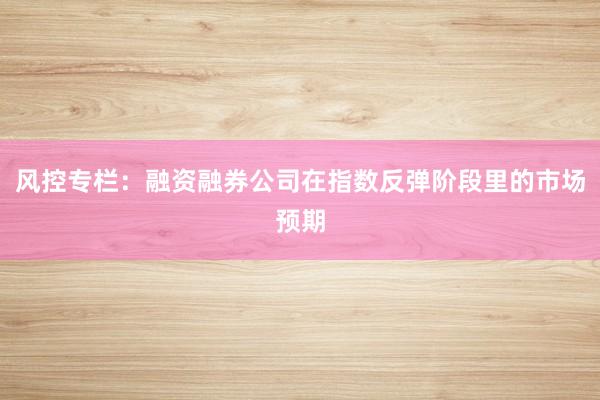风控专栏：融资融券公司在指数反弹阶段里的市场预期