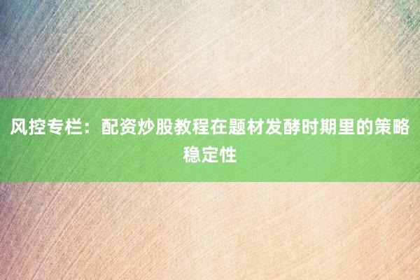 风控专栏:配资炒股教程在题材发酵时期里的策略稳定性