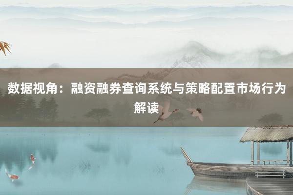 数据视角：融资融券查询系统与策略配置市场行为解读