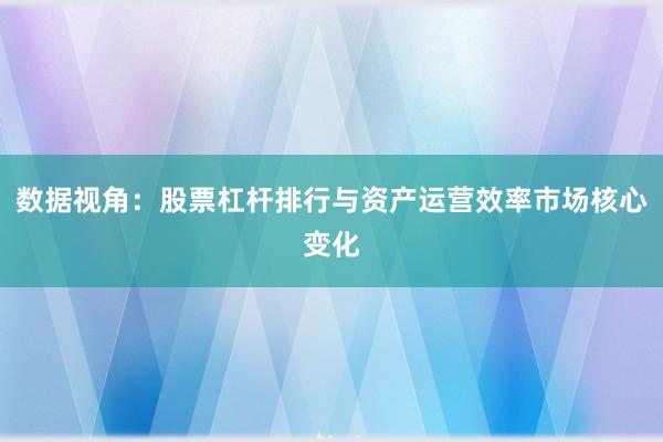 数据视角：股票杠杆排行与资产运营效率市场核心变化