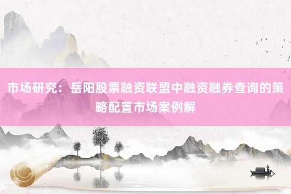 市场研究：岳阳股票融资联盟中融资融券查询的策略配置市场案例解