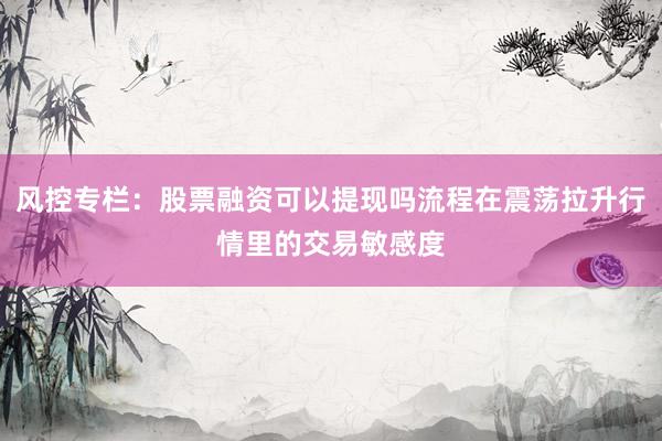 风控专栏:股票融资可以提现吗流程在震荡拉升行情里的交易敏感度