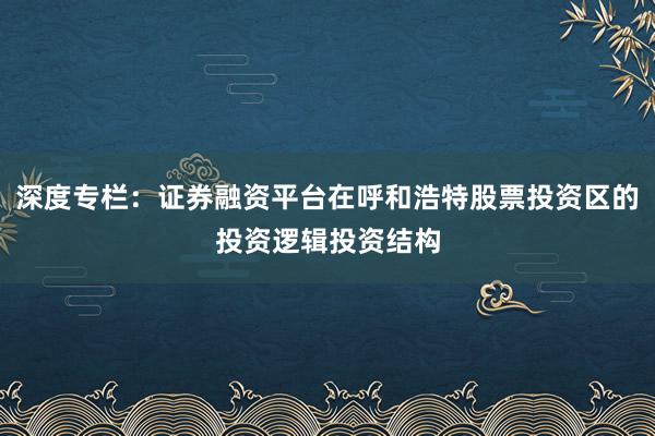 深度专栏：证券融资平台在呼和浩特股票投资区的投资逻辑投资结构