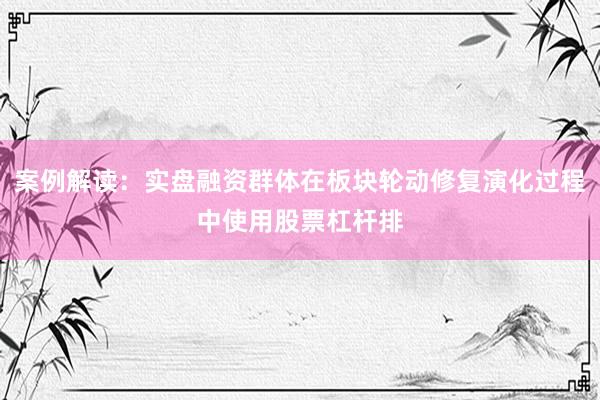案例解读：实盘融资群体在板块轮动修复演化过程中使用股票杠杆排