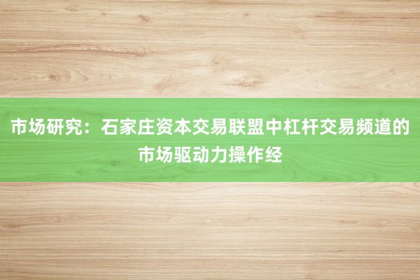 市场研究：石家庄资本交易联盟中杠杆交易频道的市场驱动力操作经