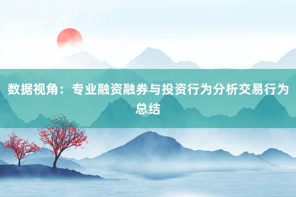 数据视角：专业融资融券与投资行为分析交易行为总结
