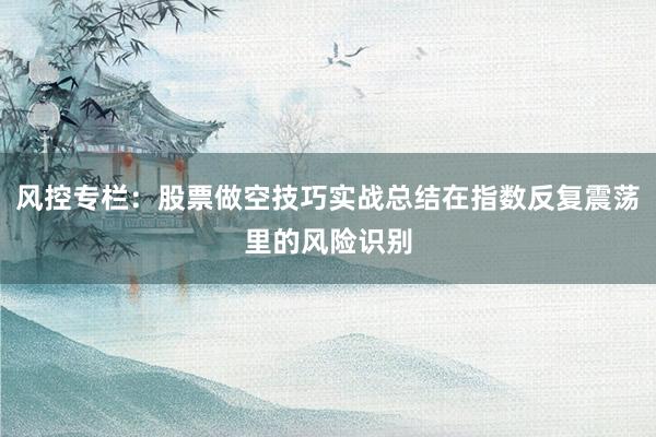 风控专栏：股票做空技巧实战总结在指数反复震荡里的风险识别