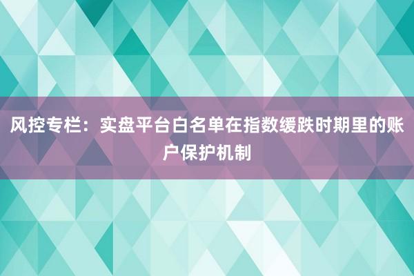 风控专栏：实盘平台白名单在指数缓跌时期里的账户保护机制