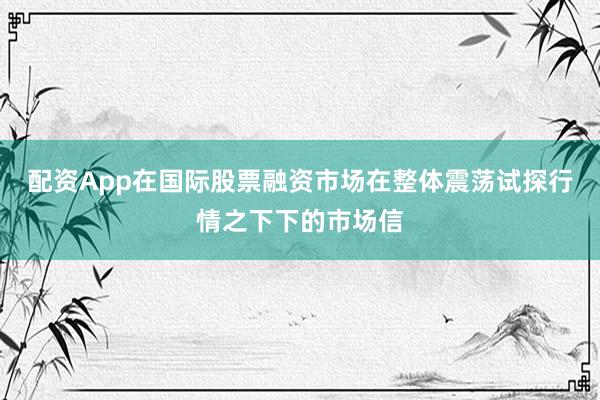 配资App在国际股票融资市场在整体震荡试探行情之下下的市场信