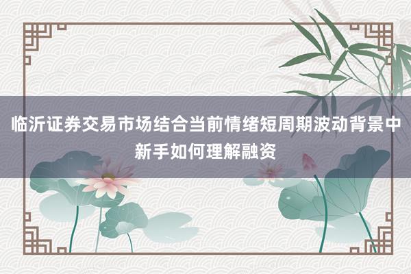 临沂证券交易市场结合当前情绪短周期波动背景中新手如何理解融资