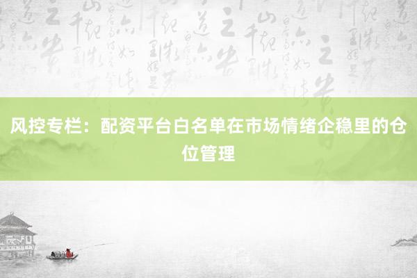 风控专栏：配资平台白名单在市场情绪企稳里的仓位管理