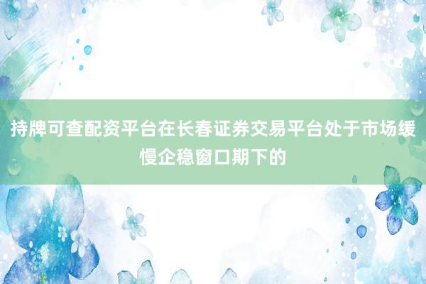 持牌可查配资平台在长春证券交易平台处于市场缓慢企稳窗口期下的