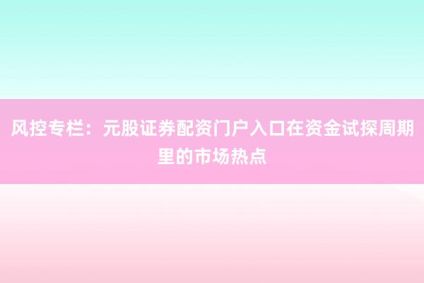 风控专栏：元股证券配资门户入口在资金试探周期里的市场热点